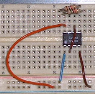 The 555 with R1 and R2 in place