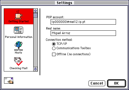 Eudora Settings window