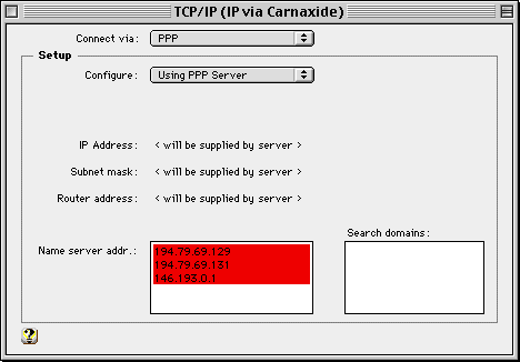 TCP/IP configuration window