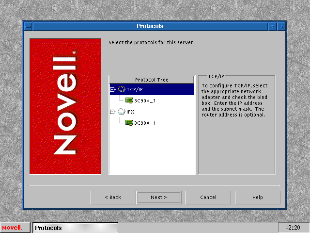 Seleccin del protocolo en NetWare