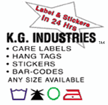 Labels and stickers in 24 hrs. KG Industries care labels hang tags stickers bar codes. Any size available.