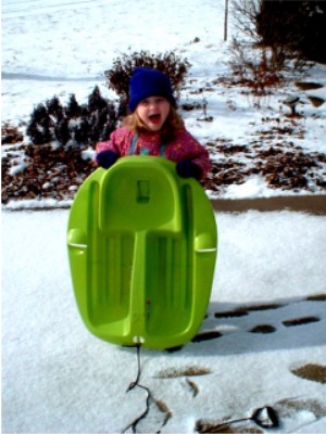 Katie getting ready to do some serious sledding