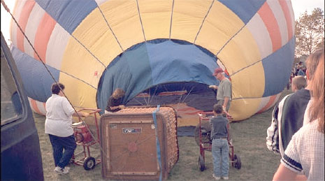 A hot air balloon being inflated.