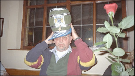 Gary in keg hat at the Pauliner.