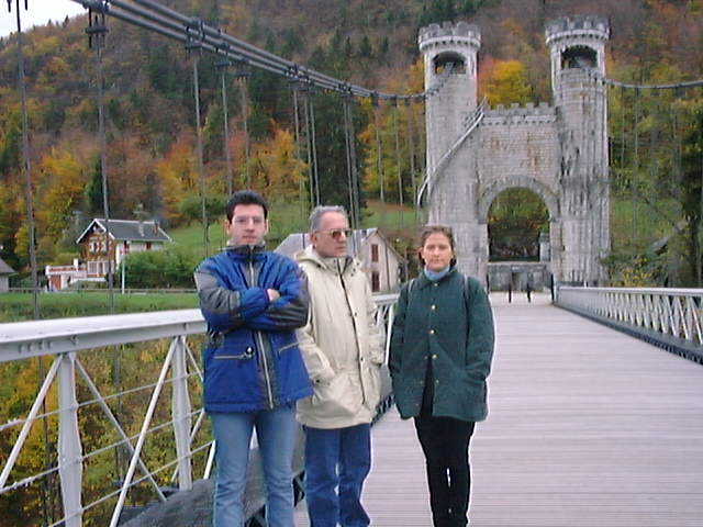 Dad, Cagil and Alev on an old bridge near Annecy