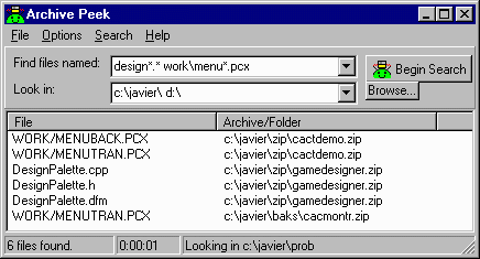 Archive Peek main window