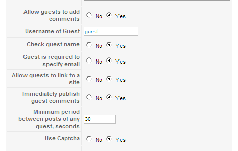 Sample values of yvComment Plugin Papameters. Part 2 of 3.