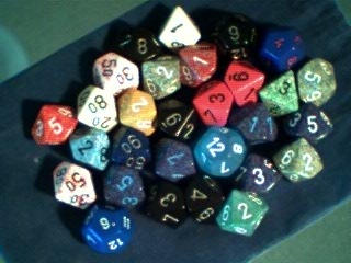 Assorted d8s, d10s & d12s (mostly Chessex from Pound-O-Dice)