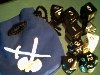 White Wolf Black Hunter Dice Set with matchign dice bag