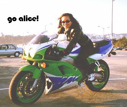 alice on motocycle