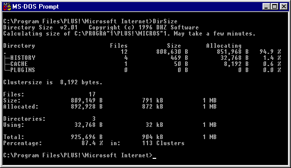 Screenshot of Directory Size