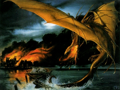 [Smaug over Esgaroth, by John Howe]