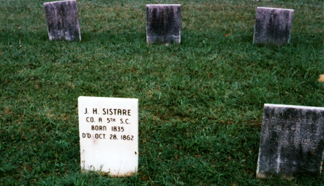 renewed tomb, J.H. Sistare, Co. A. 5th South Carolina, Born 1835, died Oct 28 1862, Civil War, photo by R.W. Sutton