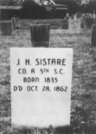 J.H. SIstare grave, Co. A 5th S.C. Civil War, died: OCt 28, 1862, by Marlon Sistare