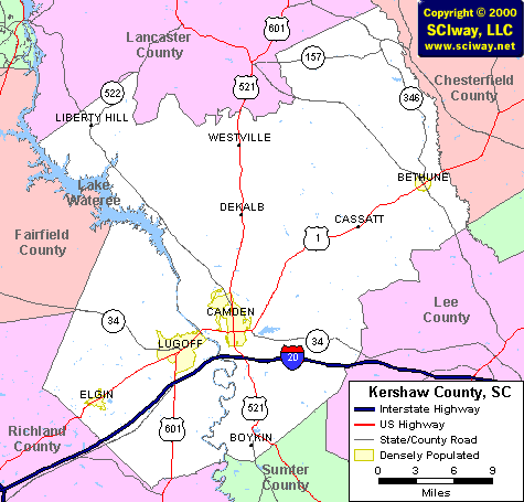 Kershaw County, SC map via sciway, LLC