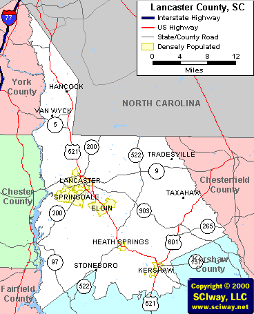 Lancaster County, SC Map, via SCIway, LLC