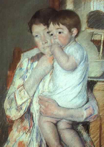 Mother and Child Against a Green Background, Cassatt