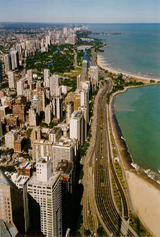 The view of Lake Shore Drive from the 94th floor of the John Hancock building