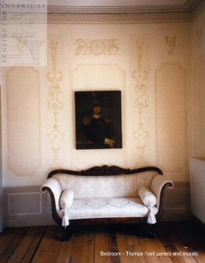 bedroom decorated with grisaille regency motifs and trompe l'oeil panels - see bedroom trompe l'oeil in portfolio 