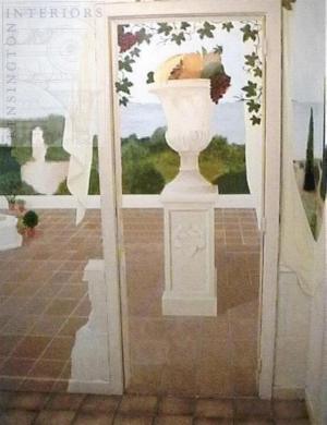 landscape mural in a small hallway