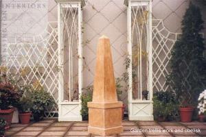 trellis towers and panels, also obelisk with painted stone finish