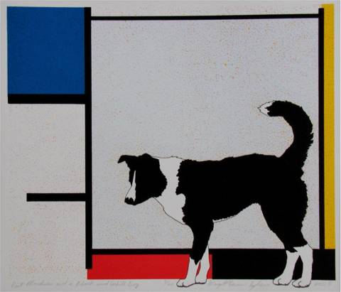 Piet Mondrian and a Black and White Dog