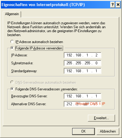 TCP/IP Einstellungen PC2