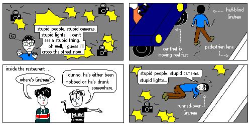 Ina's comic strip about Graham's traffic accident