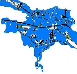 Figure 3 A map of Memorial Park, Kragujevac. Taken from a travel brochure that was published in Yugoslavia by the Ministry of Tourism, Kragujevac. The original is printed in the German language. 1. Museum 2. Monument of Pain and Defiance 3. Monument to the Dead School Children