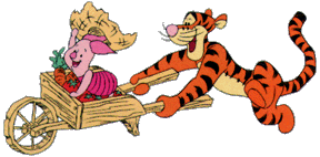 Tigger and Piglet in Wheelbarrow