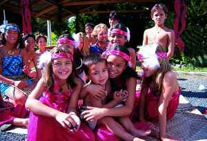 Maori children outside a Marae in Northland