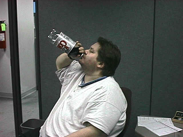 taking a nice sip of soda after a great time with Steve.