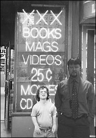 Tom and Hank in front of the Doc Johnson's video book store