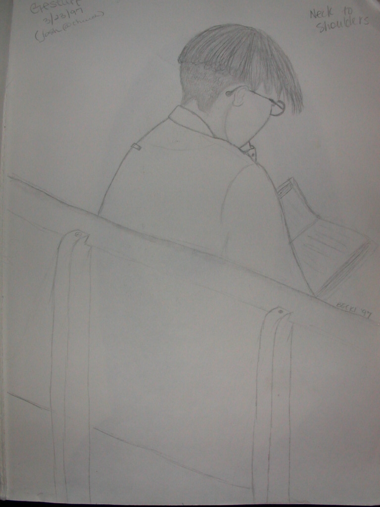 I drew my bestest guy friend.. we were in church.