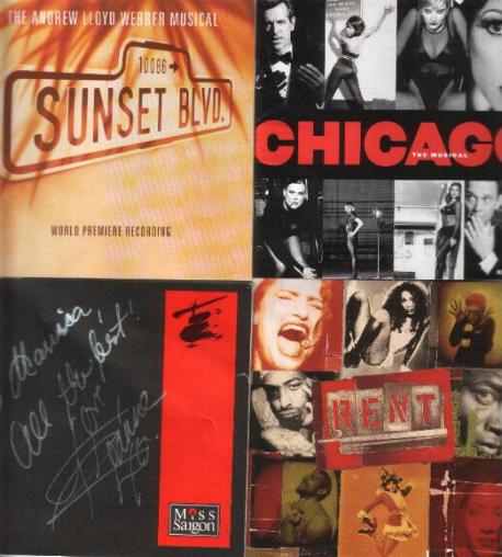 Covers of RENT,Chicago,Miss Saigon and Sunset Boulevard