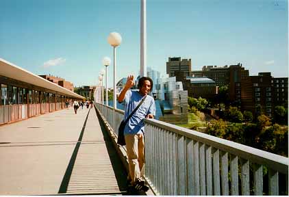 The bridge has two levels, one for the traffic. The pedestrian and bikes part includes a tunnel (on the left) for cold winter days...