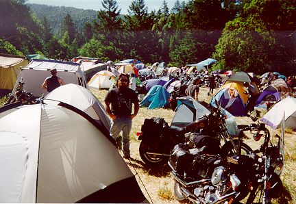 Biker camps as far as the eye can see.