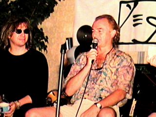 Saturday: Alan White fields a question while Billy Sherwood looks on.