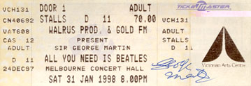 Autographed concert ticket, 1998