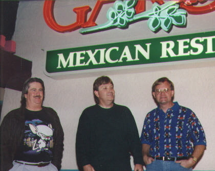 Mike, John & Stuart @ Garcia's after a recording session reunion, 1985