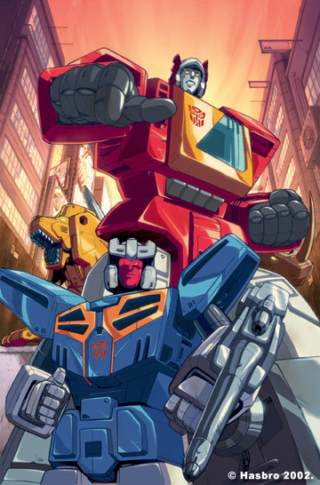 Blaster & the Autobot cassettes, as illustrated and colored by Dreamwave's Pat Lee and Gary Yeung.