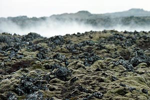 Blue Lagoon Steam Cloud Across a Lava Flow