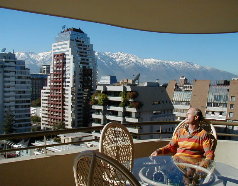 Artie enjoying morning sun on the terrace