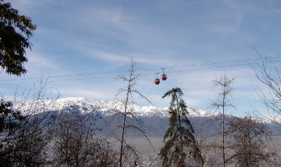 gondolas against the snowy Andes