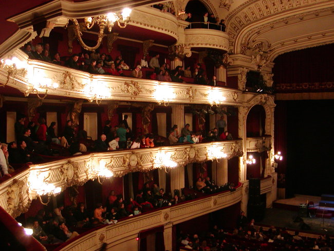 inside the theater during intermission