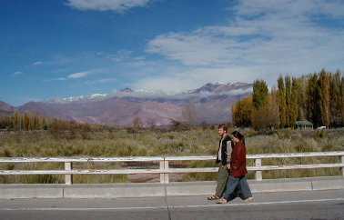 Ann and Dom walking on the bridge in Uspallata