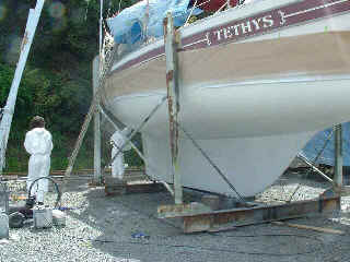 Tethys getting a new epoxy coat sprayed on.