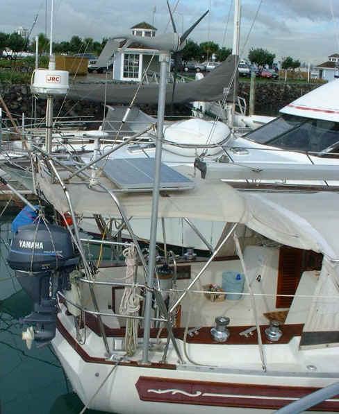 Stern instrument arch, bimini and solar panels.