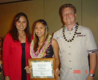 Student of the quarter, Cristle Mae Pico, pictured with presenters, Carol Kawabata and Craig Anderson of the Westin Maui Resort & Spa