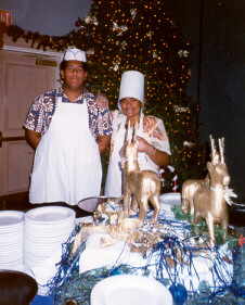 H. Faitua & H. Taufahema working the serving line at the Employee Christmas party